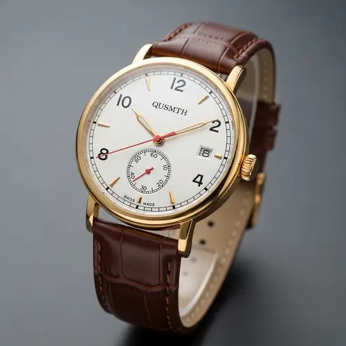 Elegant Gold Rim Wristwatch with Brown Leather Strap