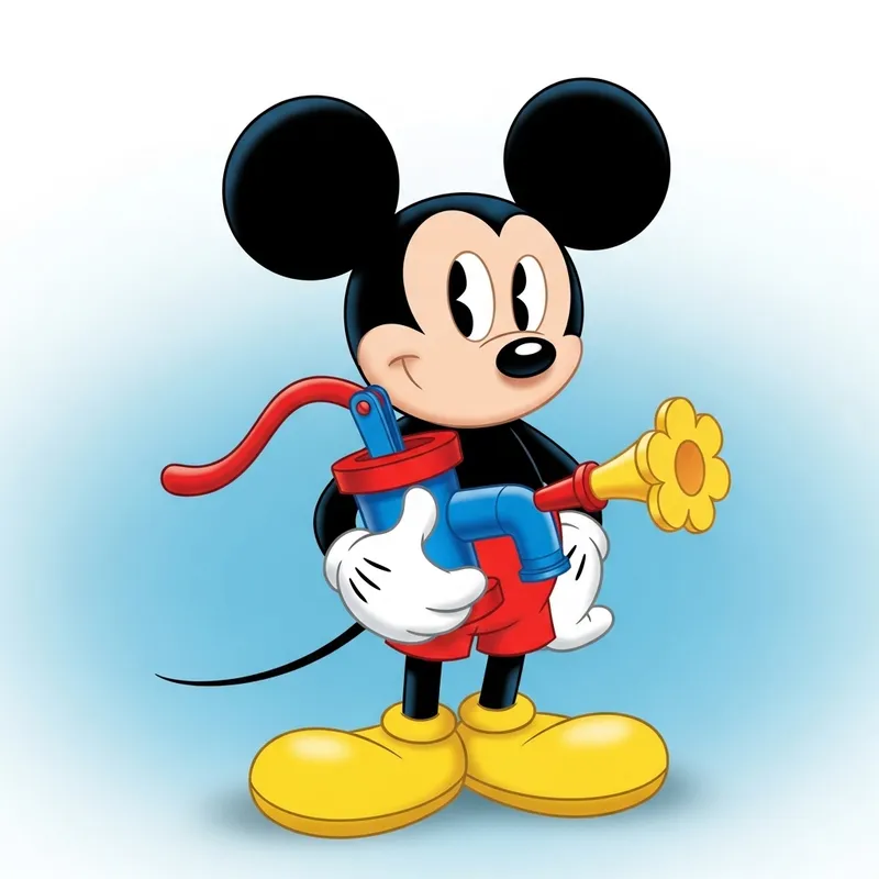 Cute Cartoon Mouse with Water Pump - Playful Character Design