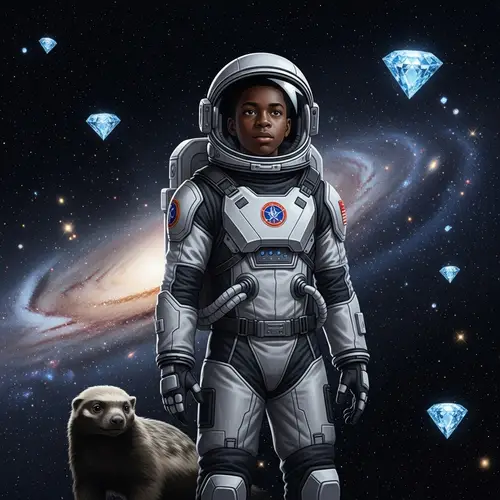 Futuristic 13-Year-Old Black Male Astronaut in Cosmos