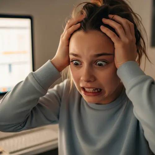 Young Girl with Funny Grimace Touching Head