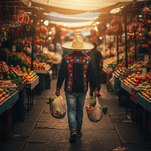 Colorful Scene: Traditional Mexican Market at Dusk
