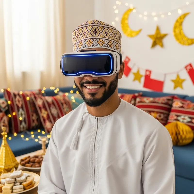 Omani Man in Traditional Attire Celebrates Eid in Virtual Reality