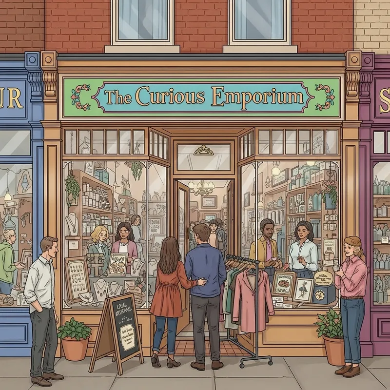 Unique Small Business Storefront with Diverse Shoppers