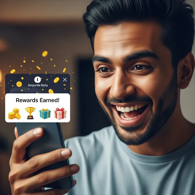 Excited Indian Man Earning Rewards with Mobile Phone