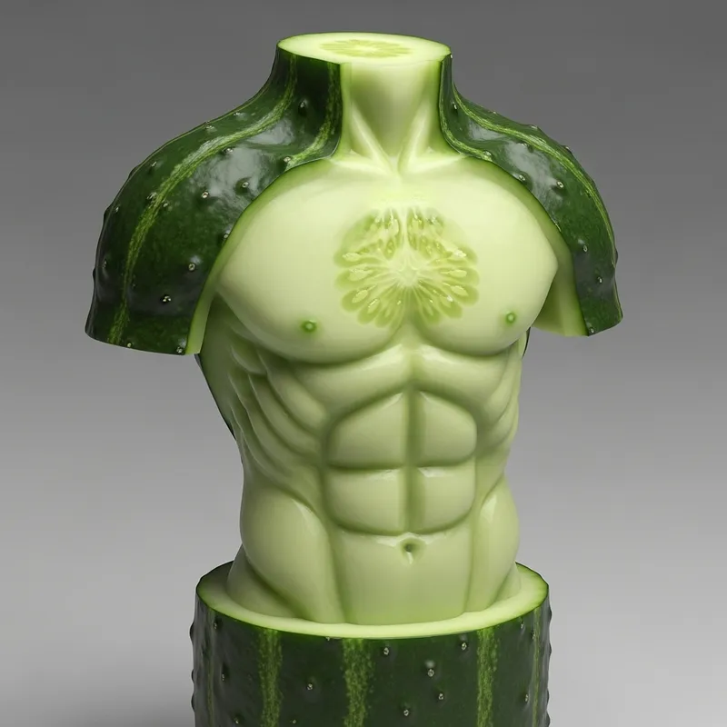 Intricate Cucumber Carving of an Athletic Torso Intricate Cucumber Carving of an Athletic Torso