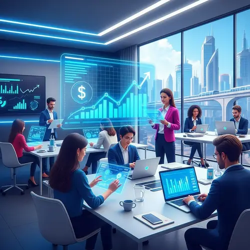 Futuristic Online Business Illustration with Diverse Group