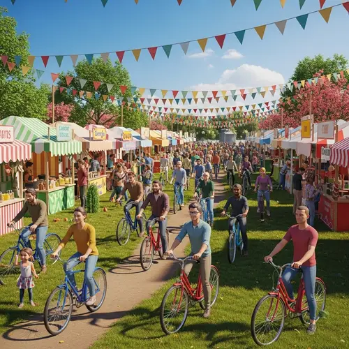Dynamic Festival Scene 3D Model | Food Stalls, Bicycle Riding