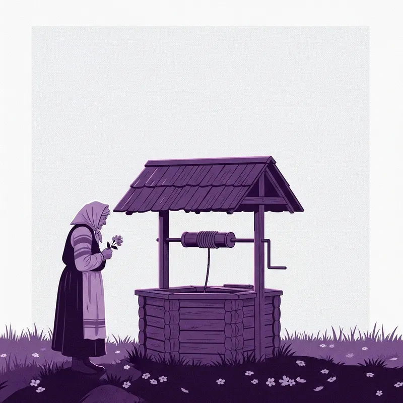 Caucasian Grandmother in Russian Folk Attire at Dawn