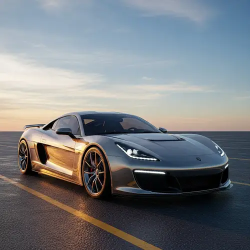Sleek Modern Car 3D Render: Aerodynamic Design & Sunset Reflection