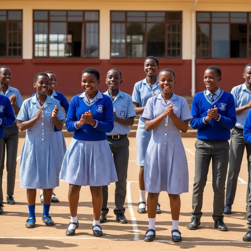 Joyful African School Kids Dancing in Uniform