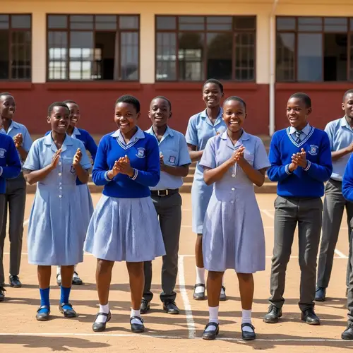 Joyful African School Kids Dancing in Uniform