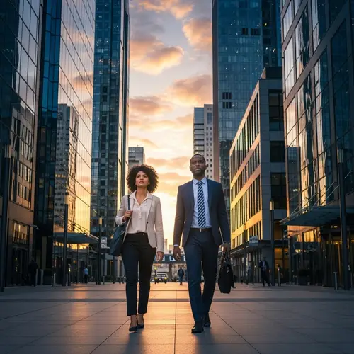 Mixed-Race Woman & Black Businessman in African Business District