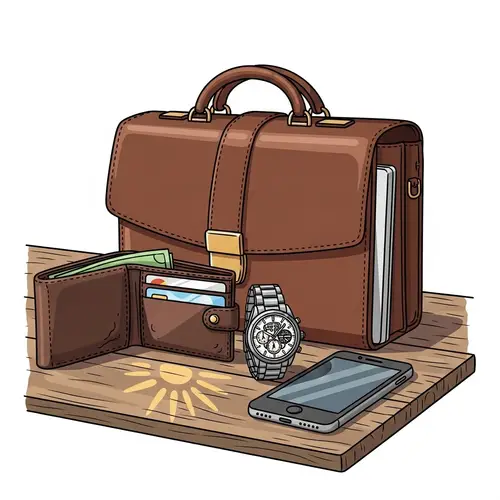 Men's Essentials Still-Life: Wallet, Smartphone, Watch & Briefcase
