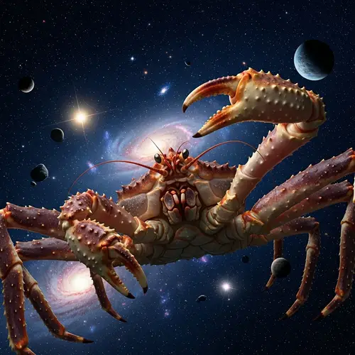 Celestial King Crab: Majestic Space Creature in Cosmic Scene