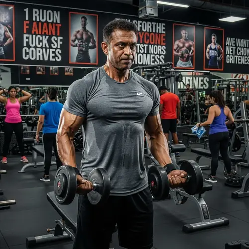 Strong Middle-Aged South Asian Man in Gym | Physical Strength Display