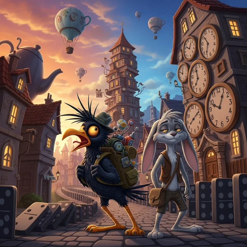 Whimsical Cartoon Duck and Rabbit Antics in Toon Town