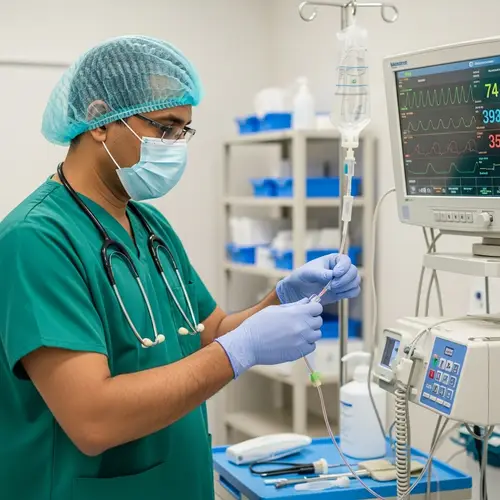 Expert South Asian Male Nurse Caring for Arterial Cannula in Hospital Setting