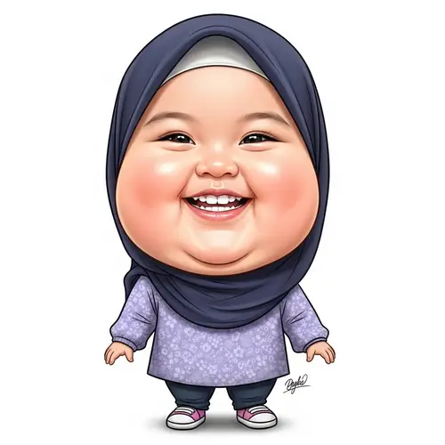 Adorable Malay Baby Girl Caricature with Chubby Cheeks