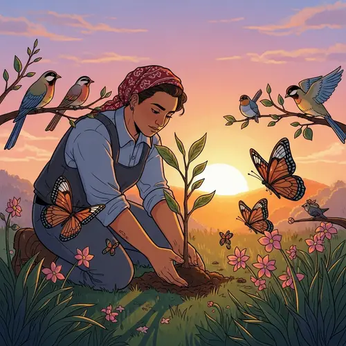 Tenderly Planting a Tree for Environmental Connection | Illustration