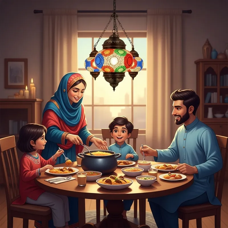 Joyful Family Mealtime with Traditional South Asian Cuisine