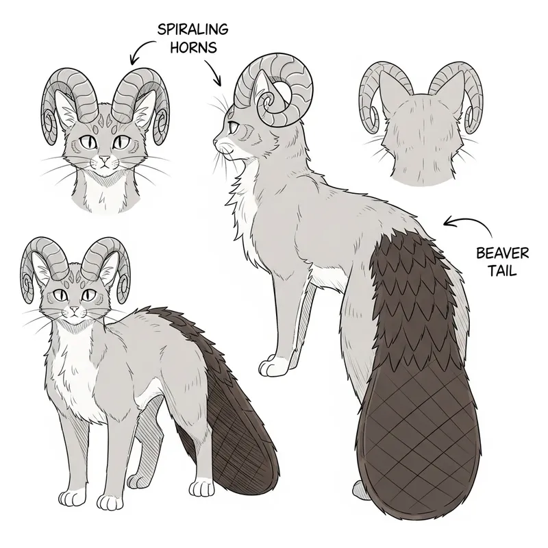 Anime Cat Sketch with Horns and Beaver Tail