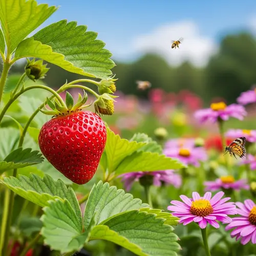 Bright Red Strawberry in Serene Garden