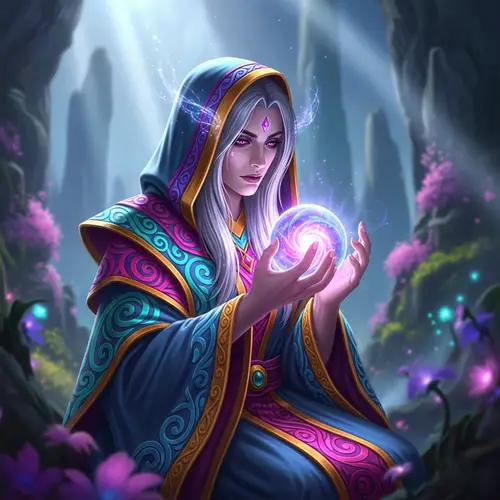 Mystical Diviner in Ethereal Flowing Robes