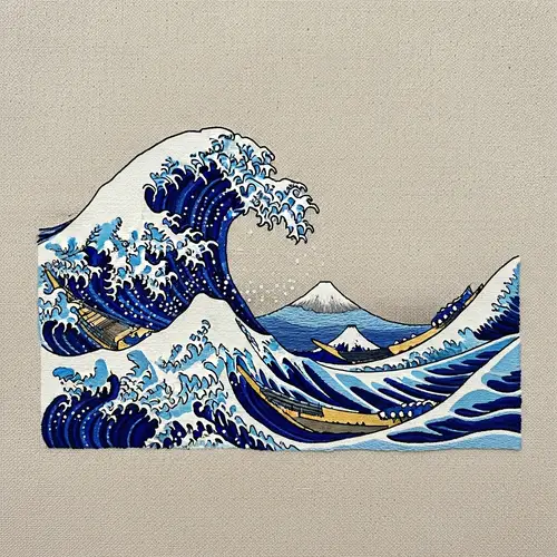 Minimalist Embroidery of The Great Wave off Kanagawa