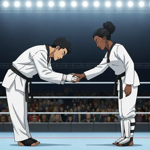 Taekwondo Knockout in Wrestling Ring | Anime Style Scene