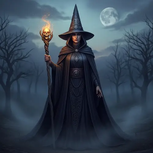 Middle-Eastern Female Witch in Enchanting Cloak and Hat