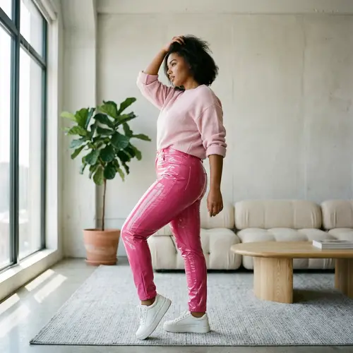 Stunning Female Model in Glossy Pink Fashion