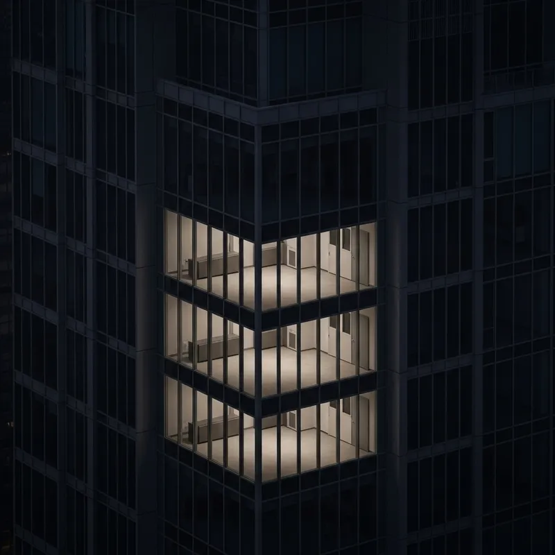Solitary Glass Apartment in a High-Rise at Night