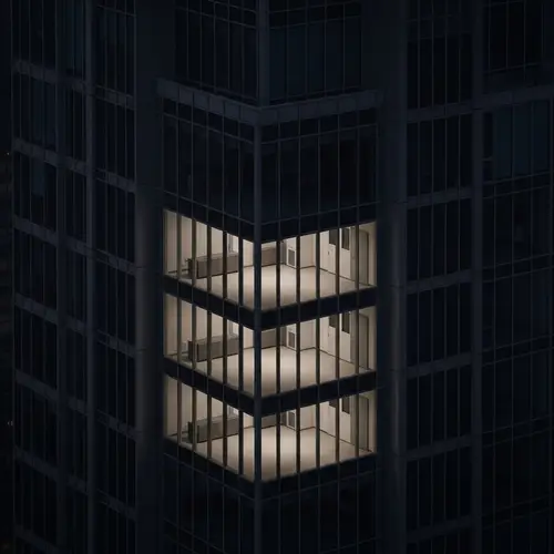 Solitary Glass Apartment in a High-Rise at Night