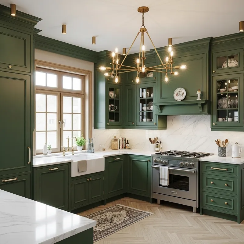 Classic Deep Green Kitchen Cabinets | Timeless Style