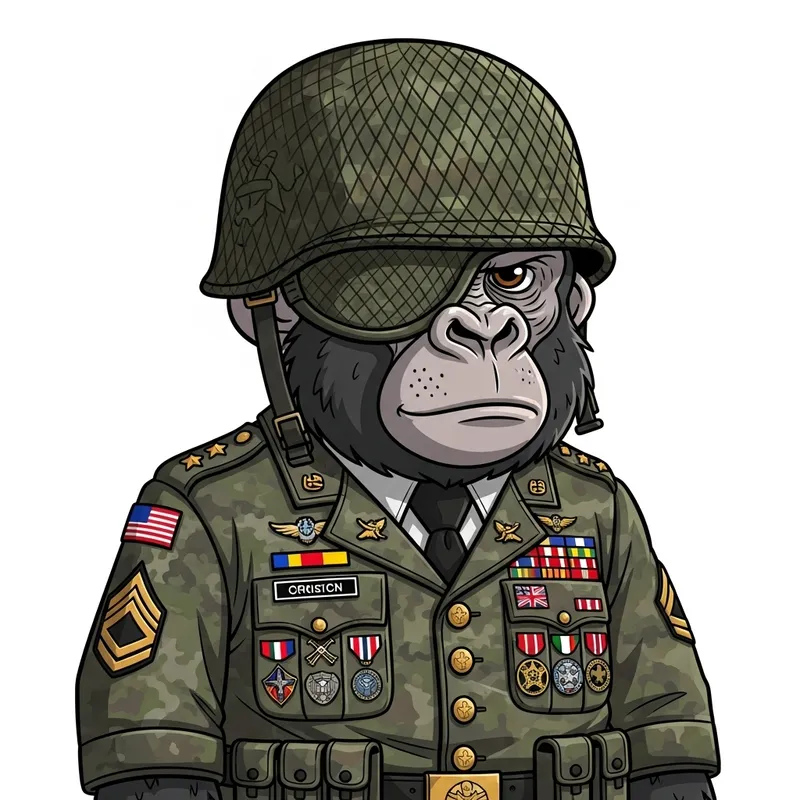 Adorable Cartoon Gorilla in Military Uniform