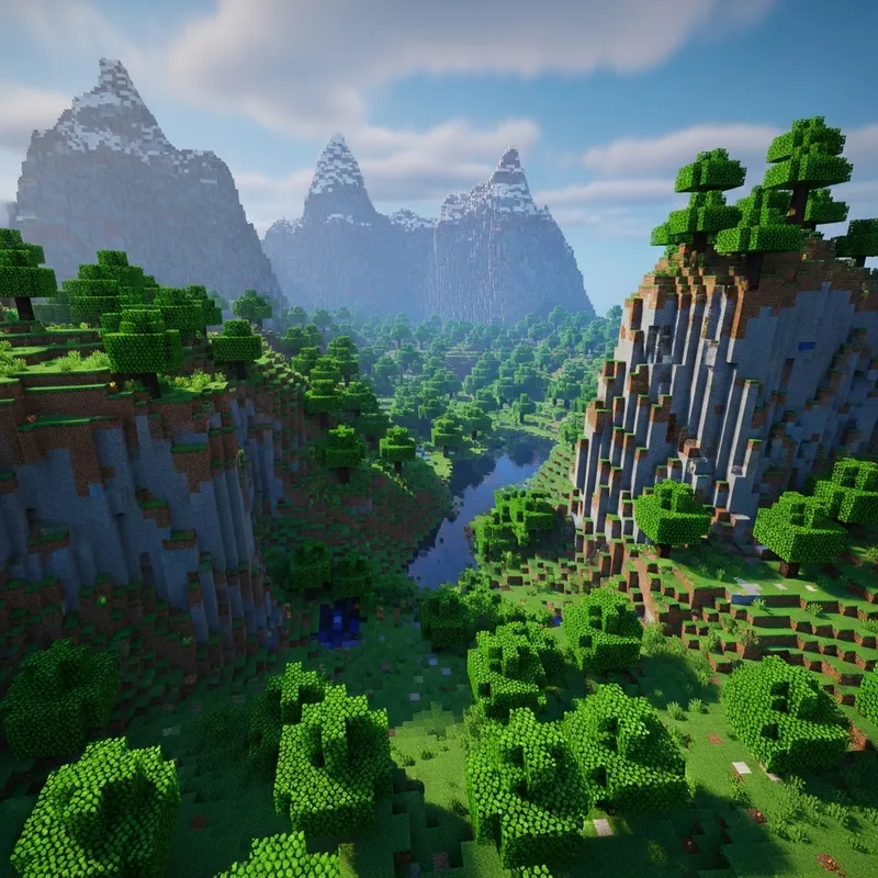 Majestic Minecraft Landscape with Mountains & Valley