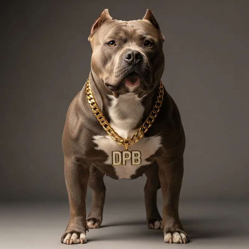 Sturdy Gray American Bully Dog with Gold Chain Necklace