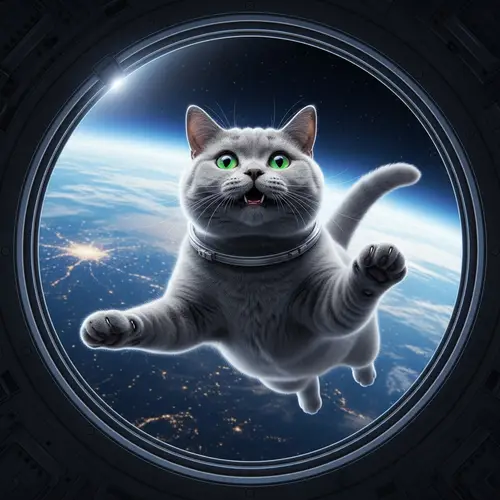 British Cat Astronaut in Spacecraft | Hyperrealistic Art