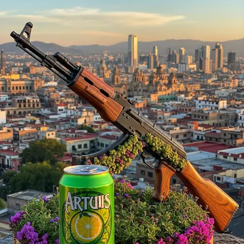 Vibrant Mountain Dew Can and Botanical AK-47 in Mexico City