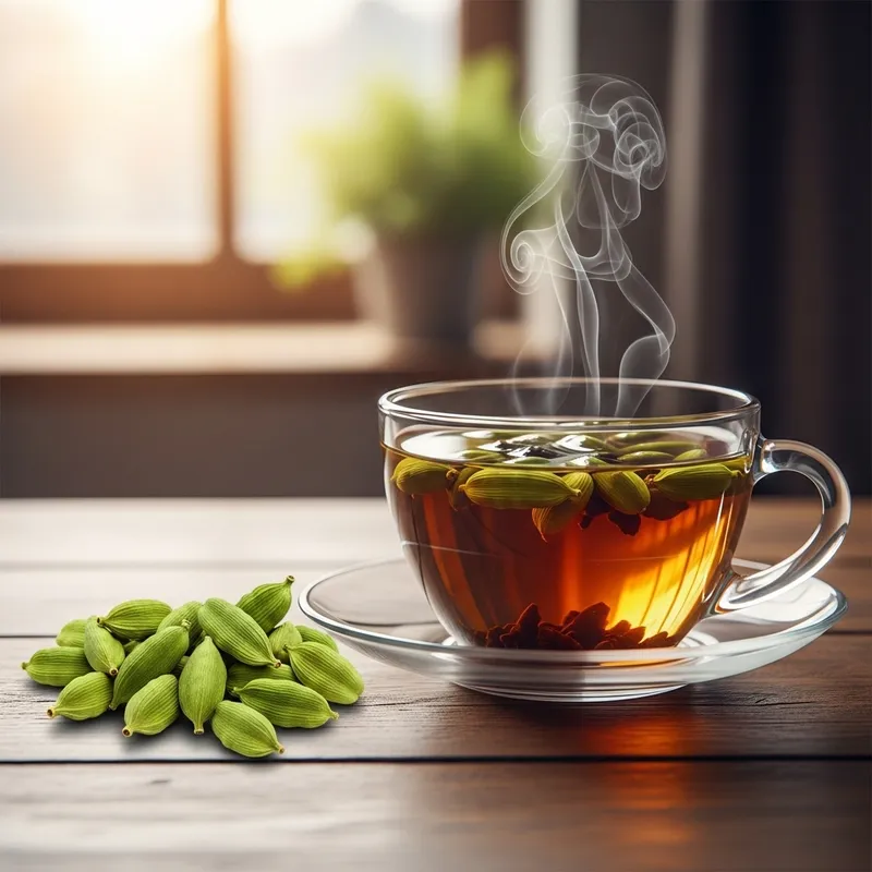 Delicious Cardamom Tea on Wooden Table