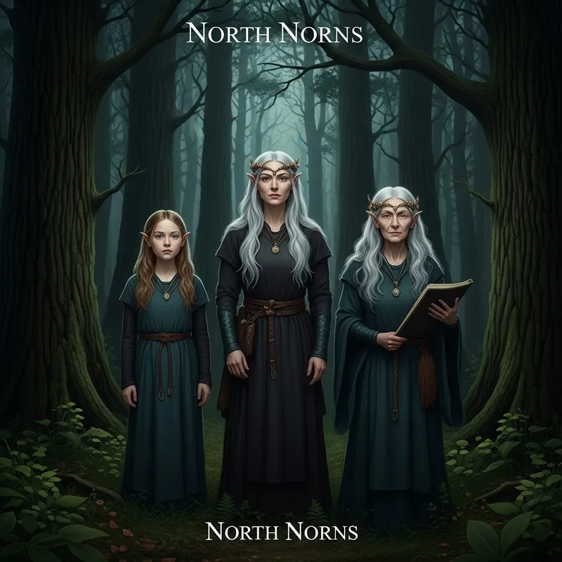 North Norns: Realistic Depiction of Three Women in Dark Forest