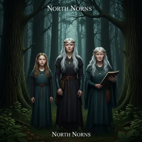 Three North Norns: Mythological Women in Dark Forest