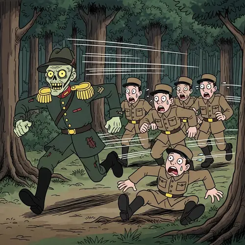 Disney Zombie Military Officer Chasing Recruits in Forest