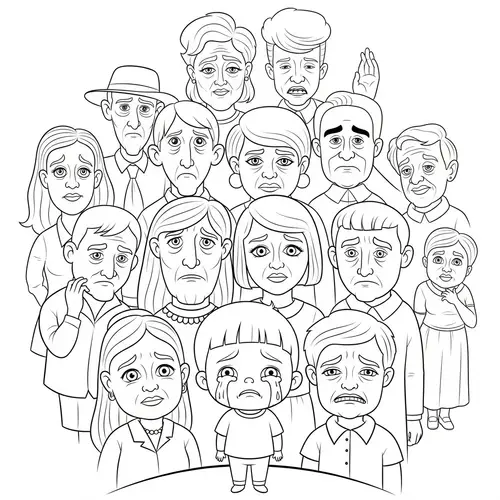 Whimsical Cartoon Illustration of Mortality Concept surrounding a Sad Child