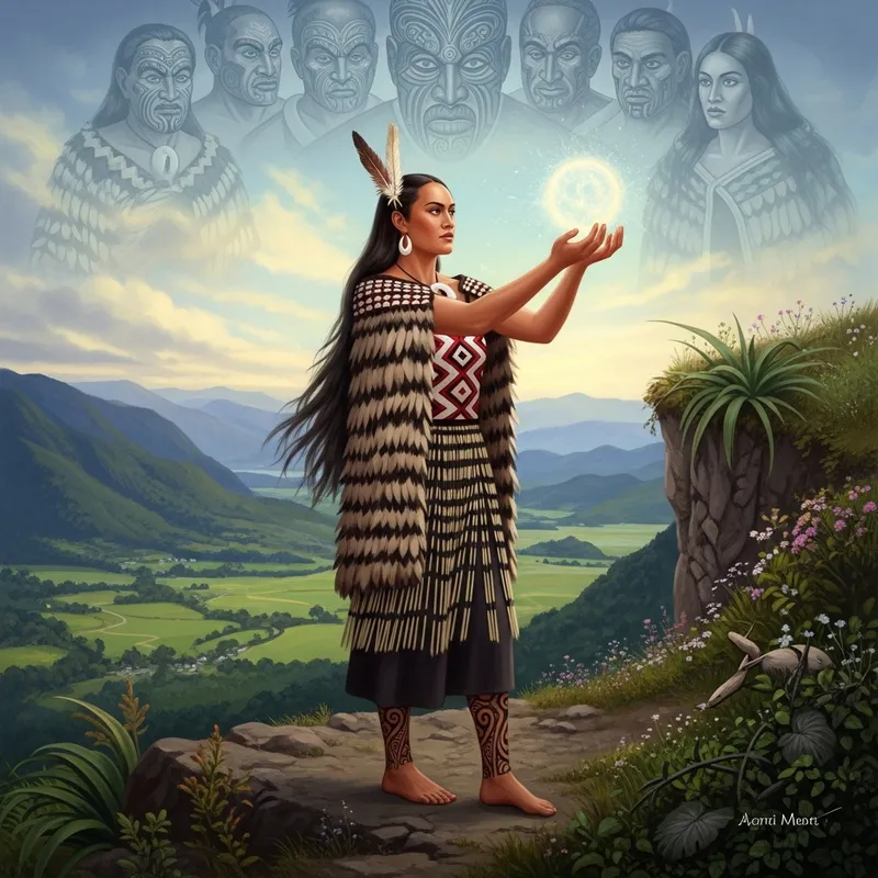 Graceful Maori Princess Admiring Nature's Splendor Graceful Maori Princess Admiring Nature's Splendor