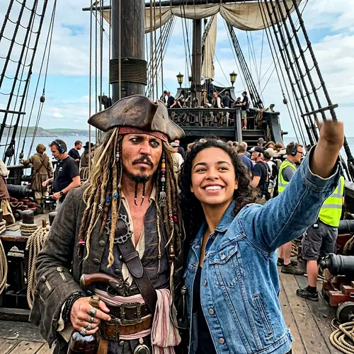 Selfie with Captain Jack Sparrow on Film Set