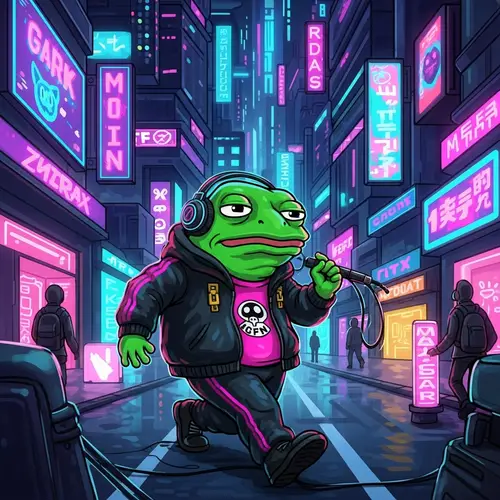 Anthropomorphic Frog in Digital Metropolis - Cyberpunk Artwork