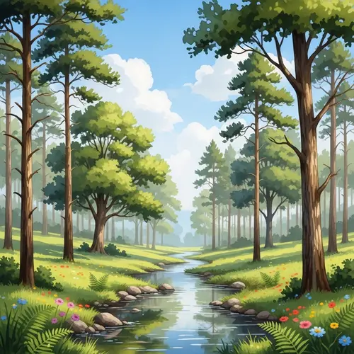 Serene Watercolor Forest Landscape Art