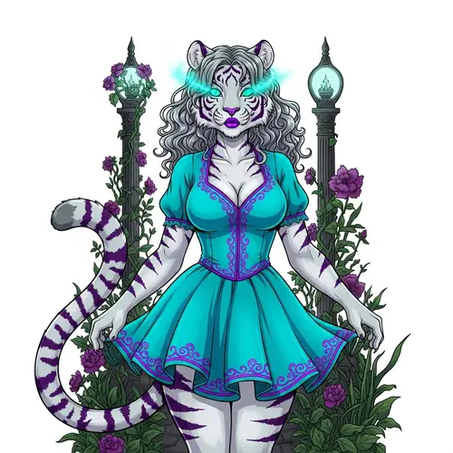 Stylized White Tiger Anthro Female Art in Cel-Shading Style