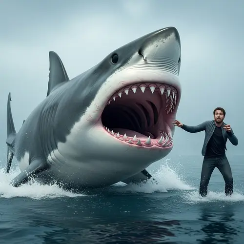 Surreal Shark Encounter: Predatory Scene Unfolds on Land